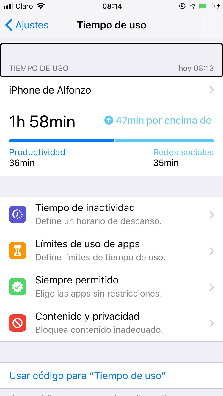 Tiempo de uso en iOS 12